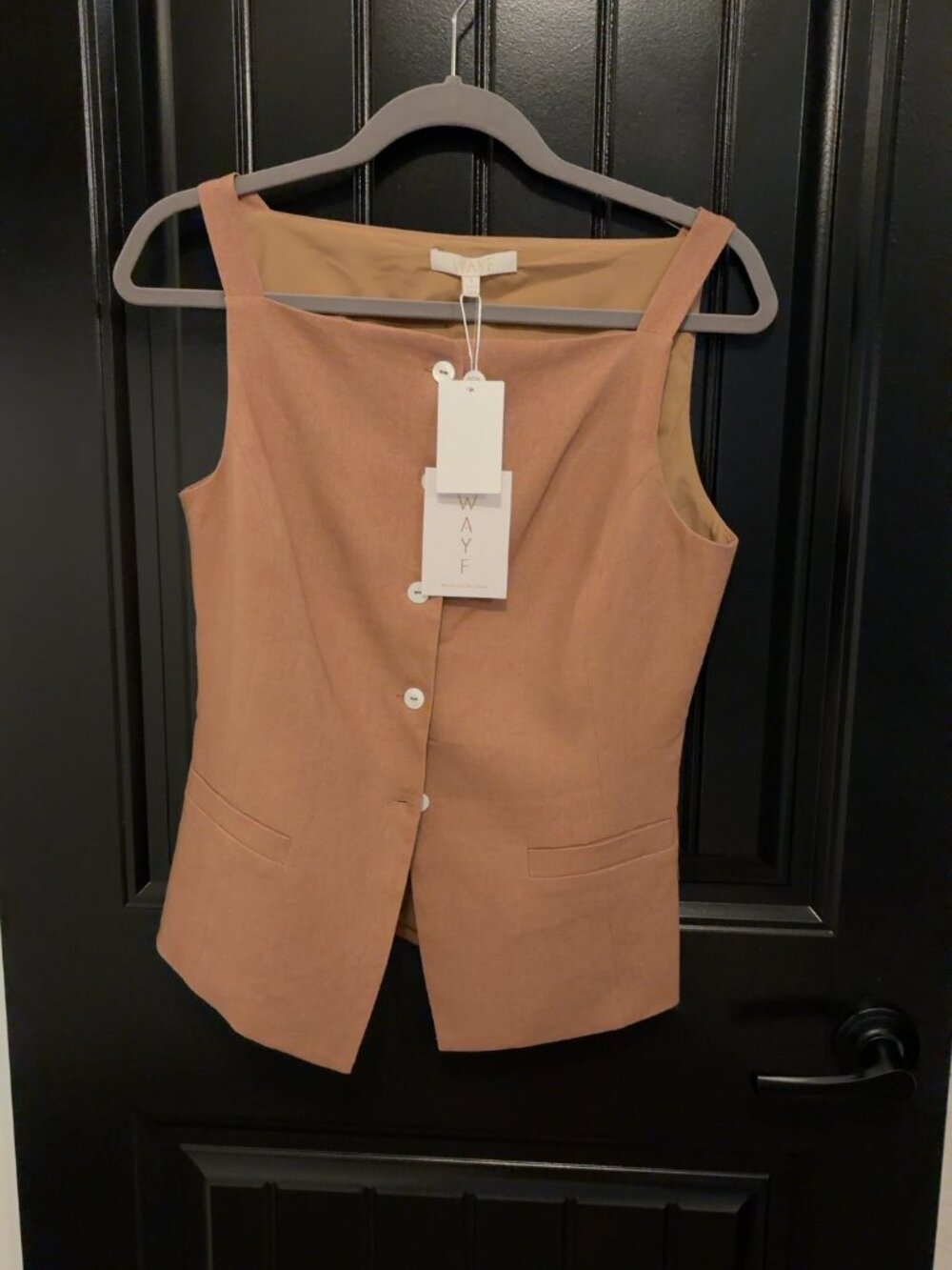 WAYF Tailored Button Front Vest Tan/Camel Size S NWT